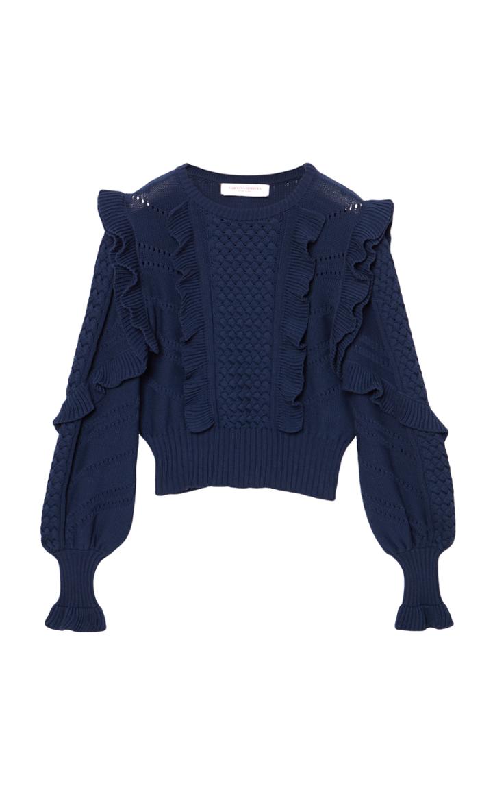 Moda Operandi Carolina Herrera Ruffled Cotton-blend Knit Top