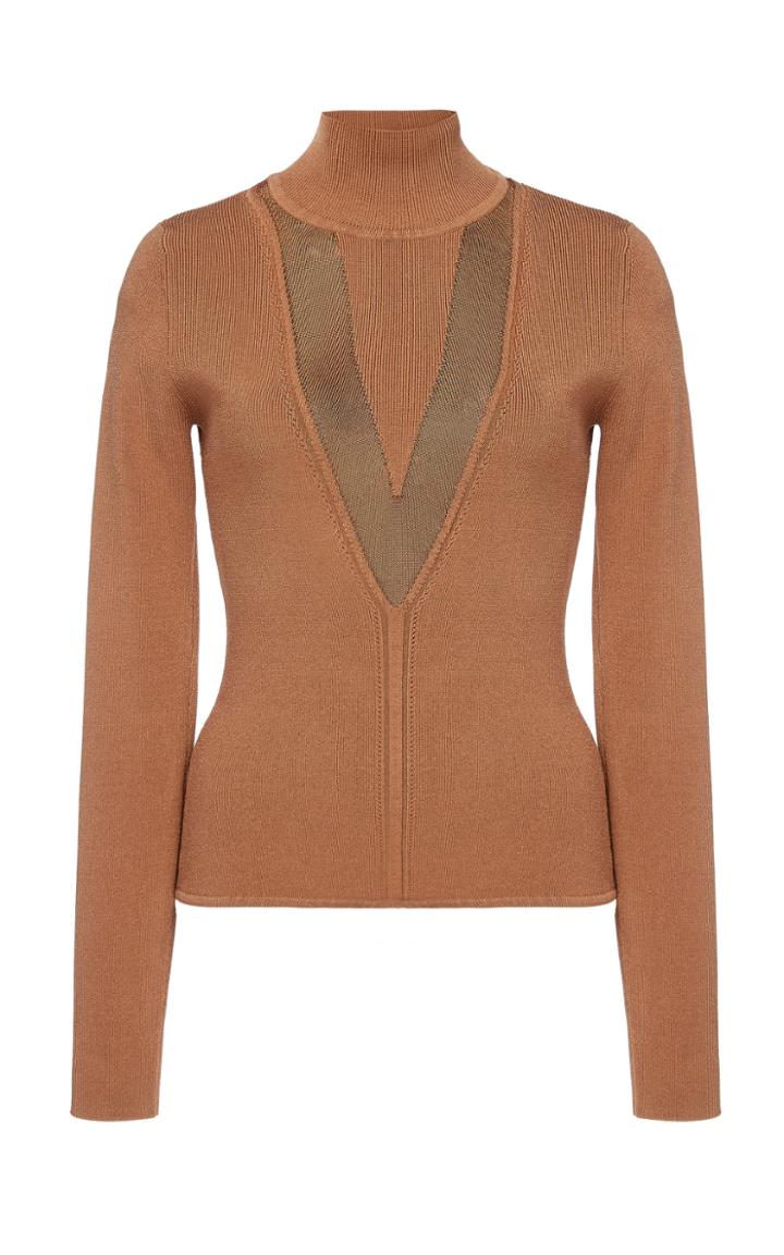 Cushnie Sheer Cut-out Bandage Turtleneck Top