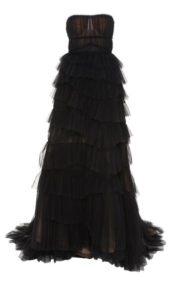 Jason Wu Collection Pleated Tiered Strapless Tulle Gown