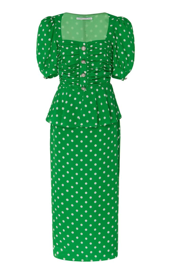 Alessandra Rich Peplum Square Neckline Silk Dress