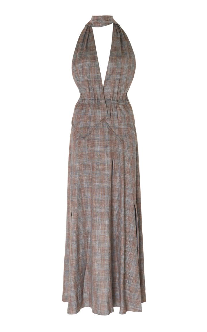 Roland Mouret Katana Plaid Halter Midi Dress