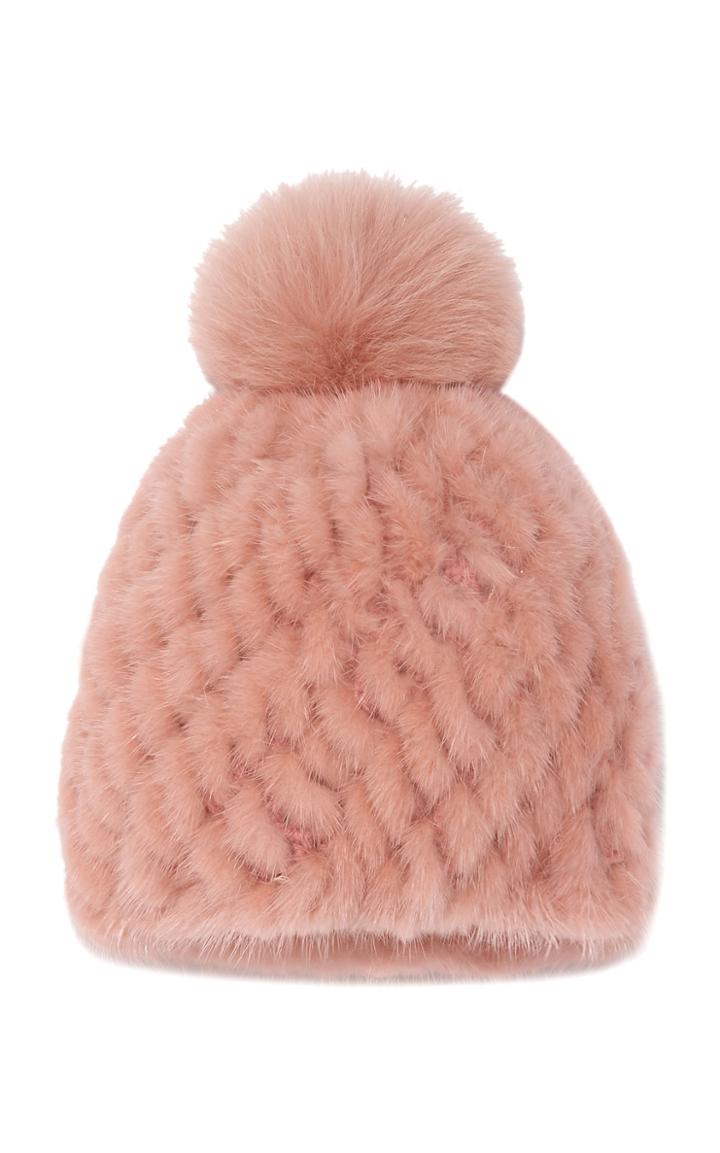 Pologeorgis Knitted Mink Beanie With Fox Pom