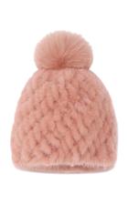 Pologeorgis Knitted Mink Beanie With Fox Pom