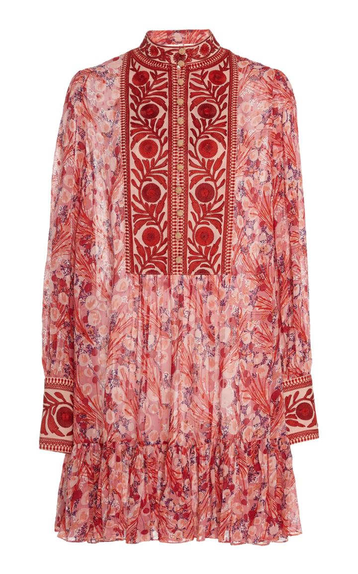 Bytimo Embroidered Floral-print Chiffon Mini Dress Size: Xs