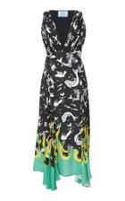 Prada Draped Printed Crepe De Chine Midi Dress