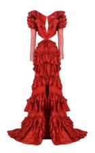 Raisa Vanessa Red Maxi Dress With Lace Detailed And Ruffles