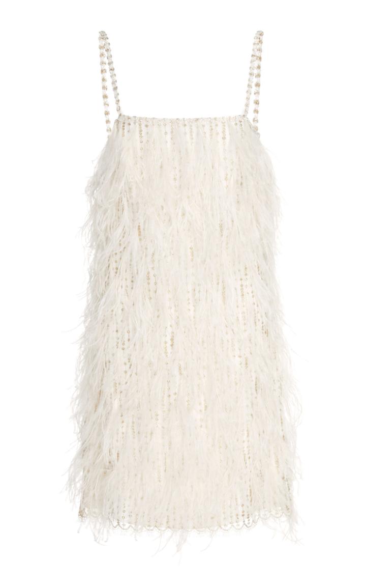 Monique Lhuillier Ostrich Feather Mini Shift Dress