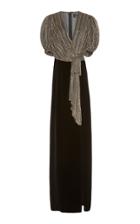 J. Mendel Embroidered Silk V-neck Gown With Velvet Skirt