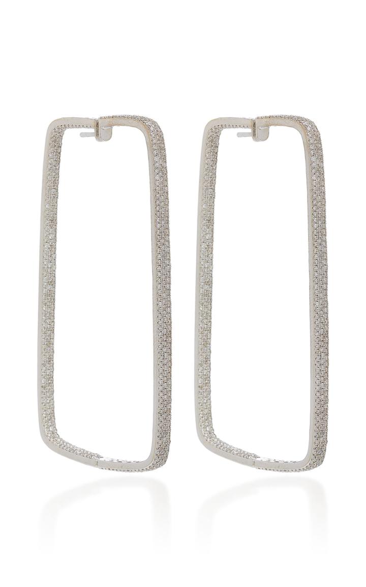 Ofira White Diamond Rectangle Hoop Earrings