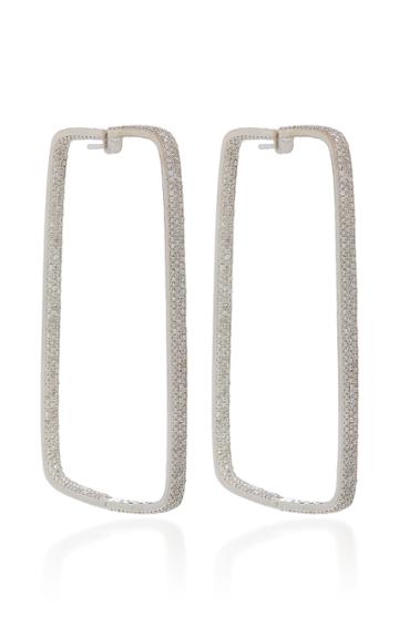 Ofira White Diamond Rectangle Hoop Earrings