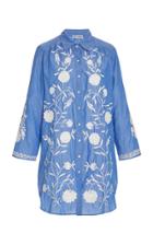 Juliet Dunn Floral-embroidered Cotton Chambray Shirt Dress