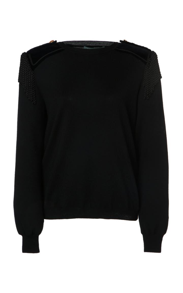 Alberta Ferretti Fringed Ribbed Knit Wool Top