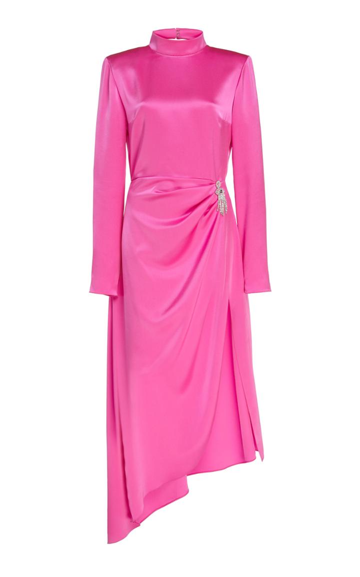 David Koma Open Back Crystal Brooch Satin Dress