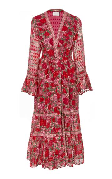 Alexis Marcas Tie-front Floral-print Voile Midi Dress