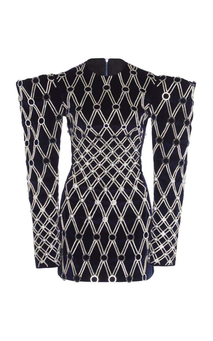 David Koma Metallic Embroidered Mini Dress