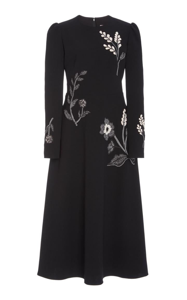 Moda Operandi Lela Rose Floral-embroidered Midi Dress