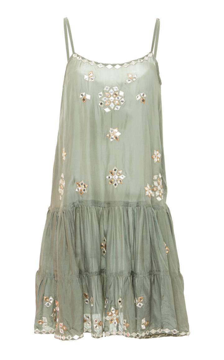 Juliet Dunn Strappy Embroidered Silk Dress