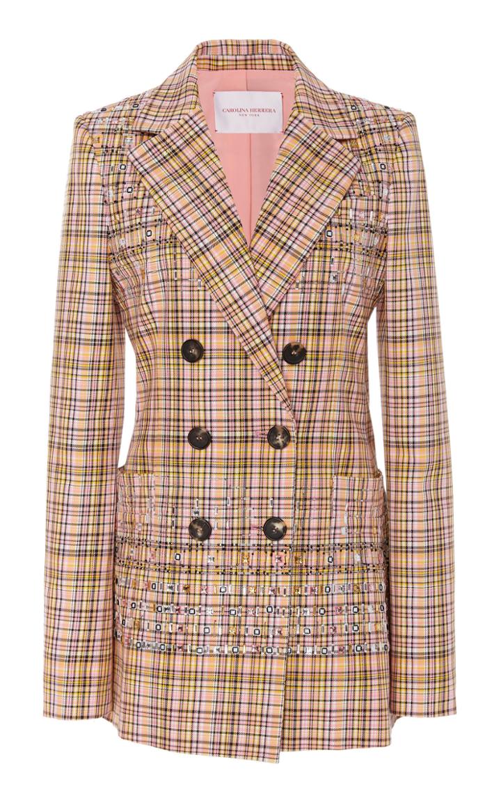 Carolina Herrera Embroidered Double-breasted Cotton Jacket
