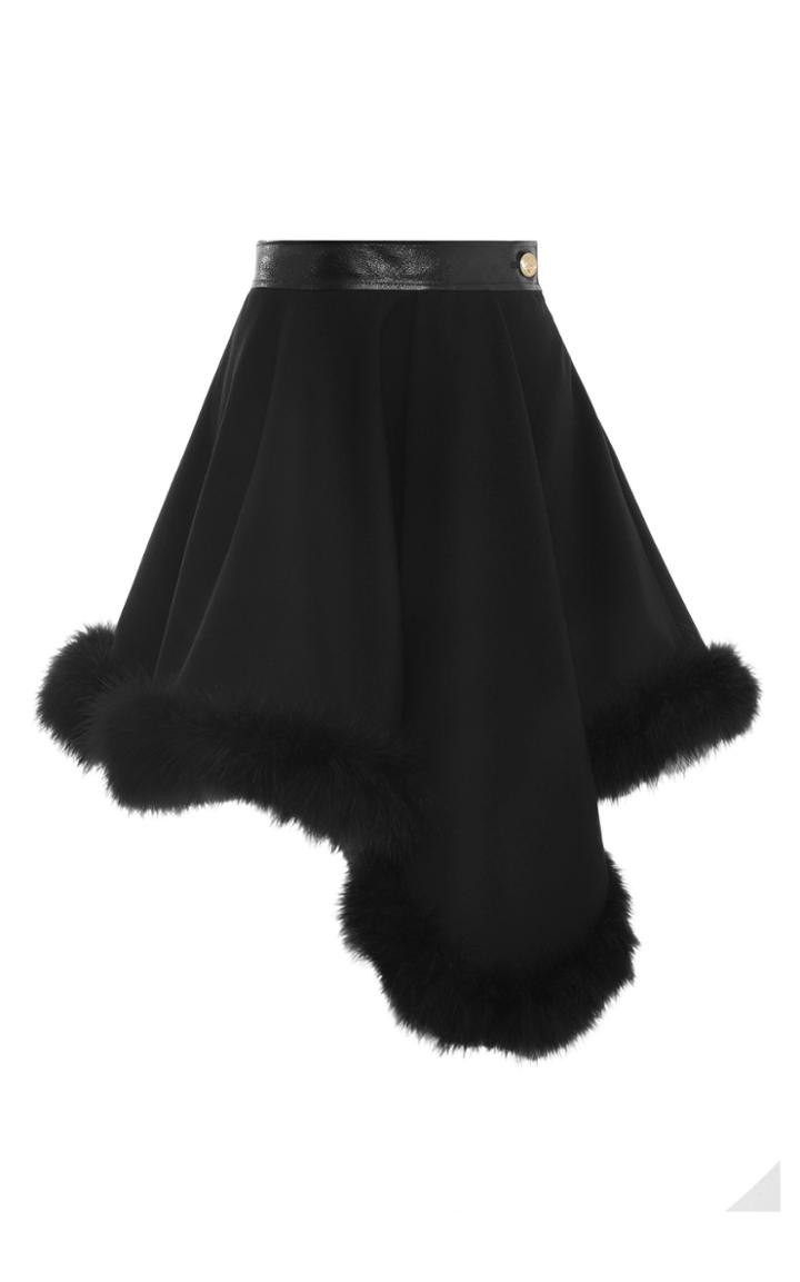 Moda Operandi George Keburia Lulu Asymmetric Feather-trimmed Cady Mini Skirt