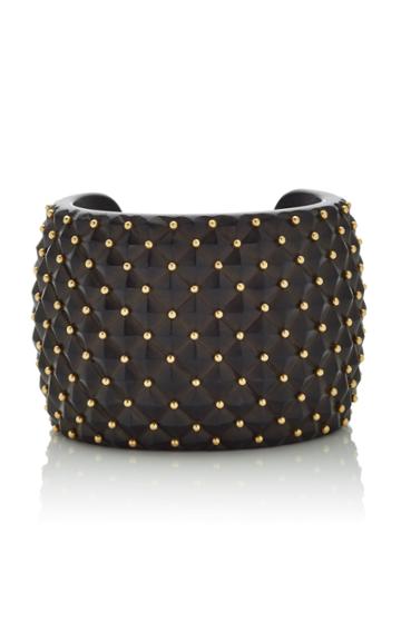 Antonia Miletto 18k Yellow Gold Studded Ebony Wood Quilted Cuff