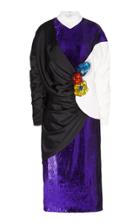 Moda Operandi Rodarte Brooch-embellished Color-blocked Sequin Satin Dress Size: Xs