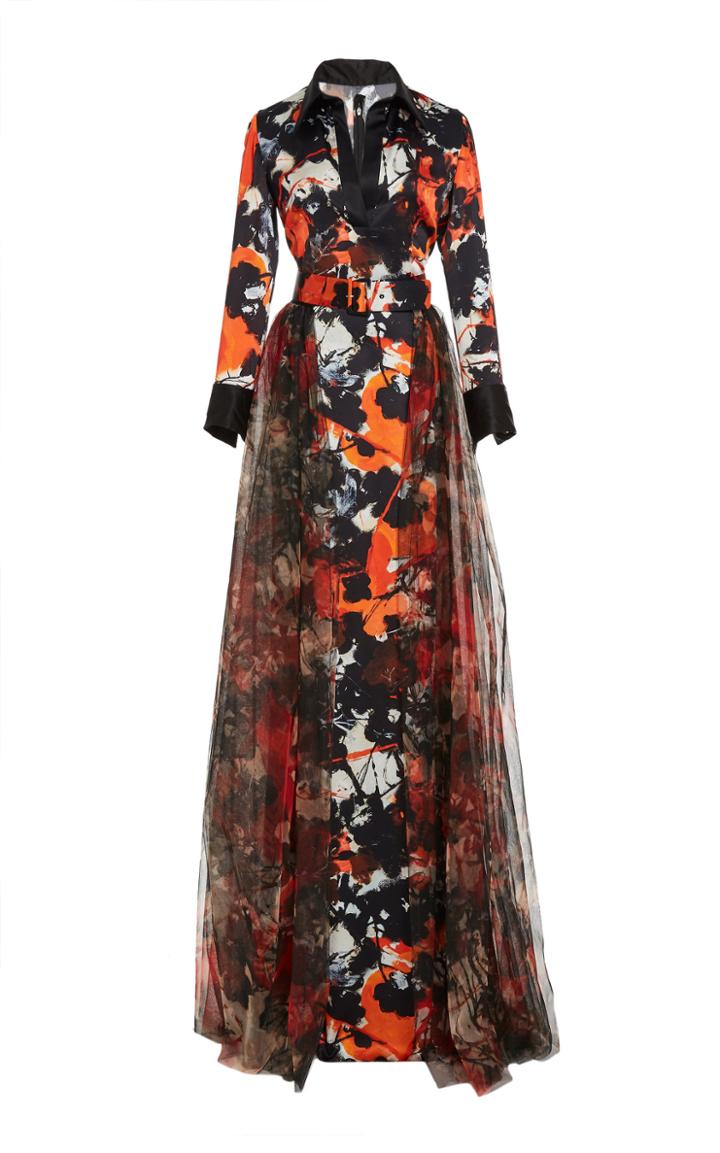 Naeem Khan Belted Gown With Over-skirt