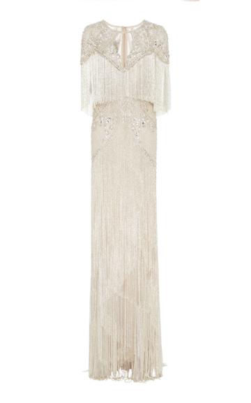 Monique Lhuillier Beaded Fringe Embroidered Gown