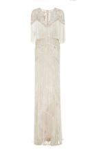 Monique Lhuillier Beaded Fringe Embroidered Gown