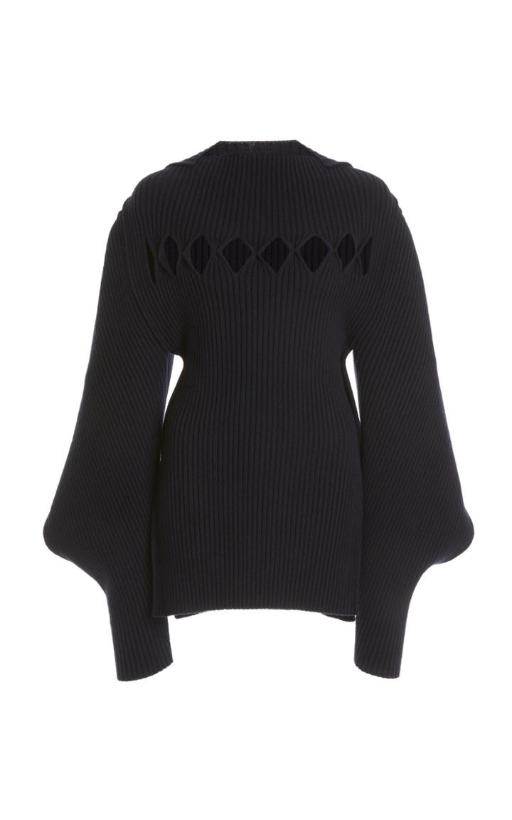 Moda Operandi Victoria Beckham Argyle-cutout Ribbed-knit Mockneck Sweater