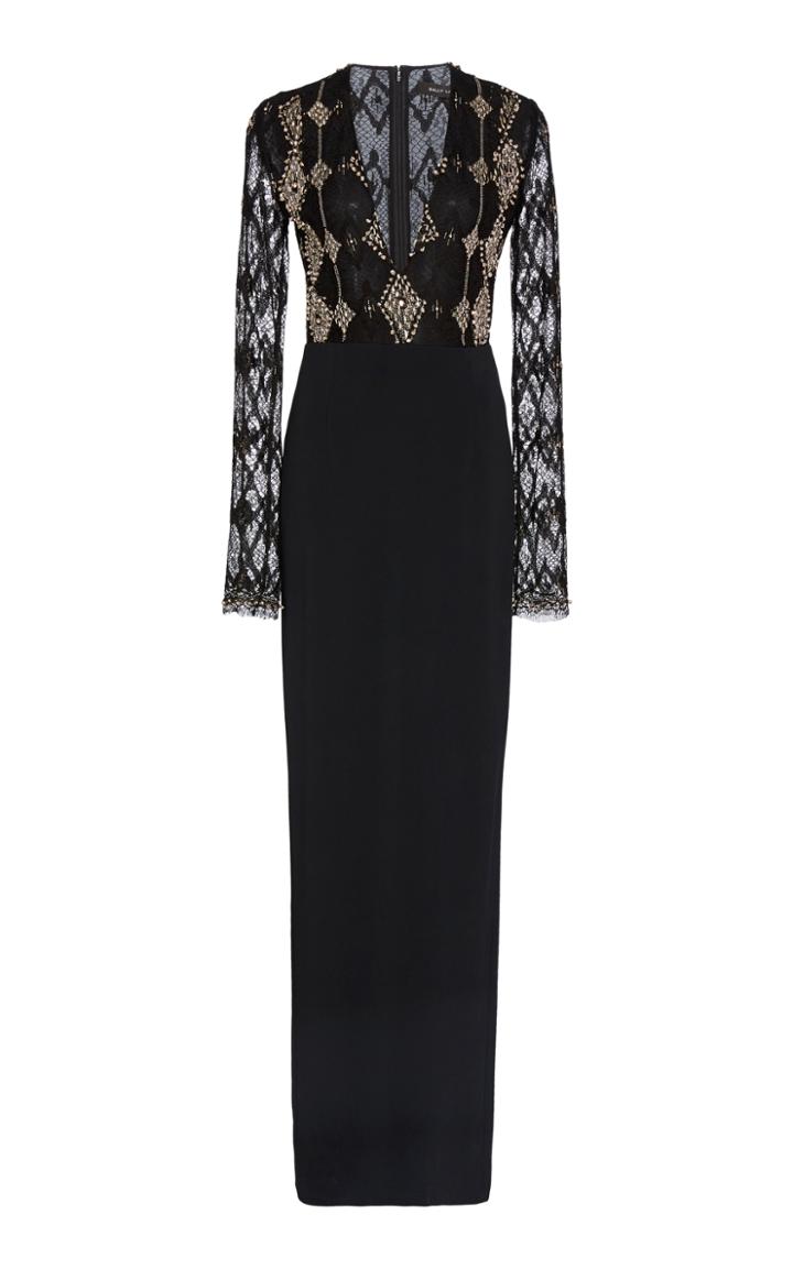 Sally Lapointe M'o Exclusive Embroidered Long Sleeve Gown
