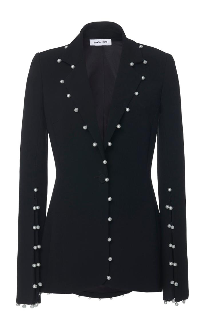 Pamella Roland Pearl Trim Crepe Jacket