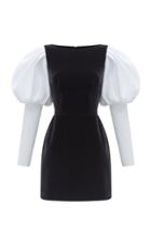 Rasario Puffed Sleeve Satin And Velvet Mini Dress
