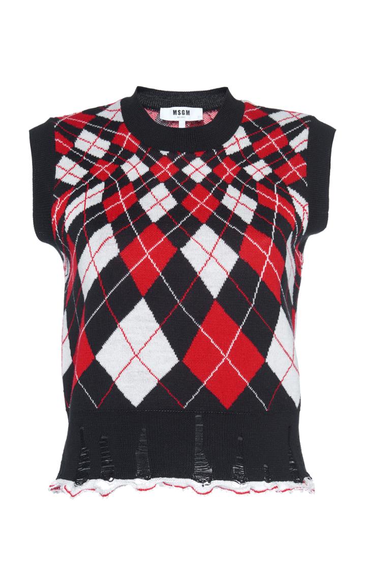 Msgm Oversized Argyle Sweater