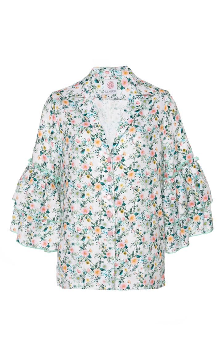 Gl Hrgel Printed Linen Flared Sleeve Shirt
