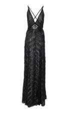J. Mendel Sleeveless V Neck Eyelash Lame Gown
