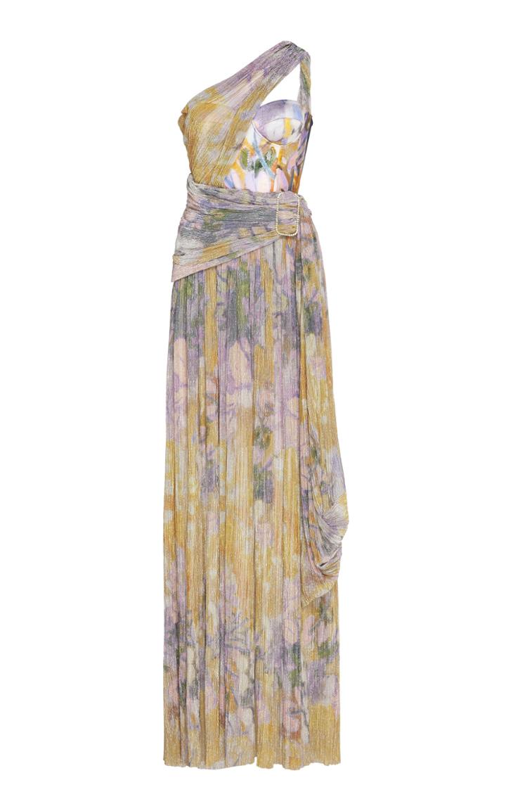 Moda Operandi Peter Pilotto Printed Metallic Jersey Corset Gown Size: 4