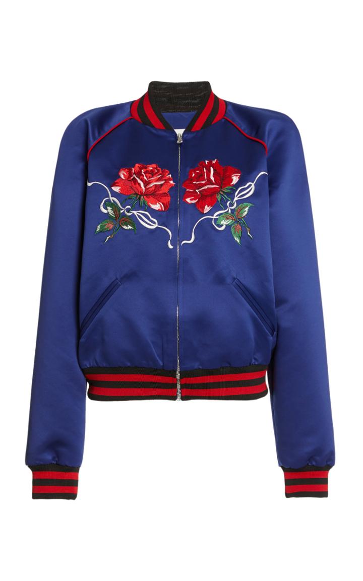Moda Operandi Rodarte Embroidered Satin Bomber Jacket