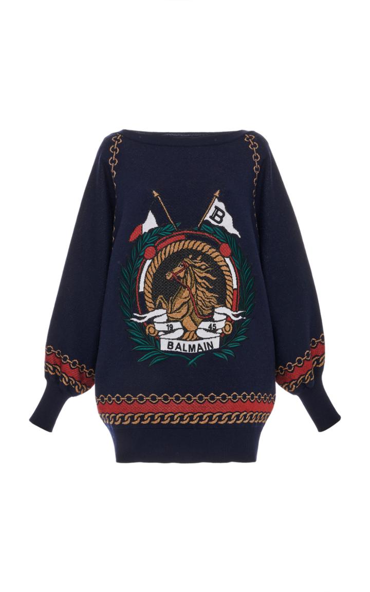 Moda Operandi Balmain Printed Jersey Sweater Dress