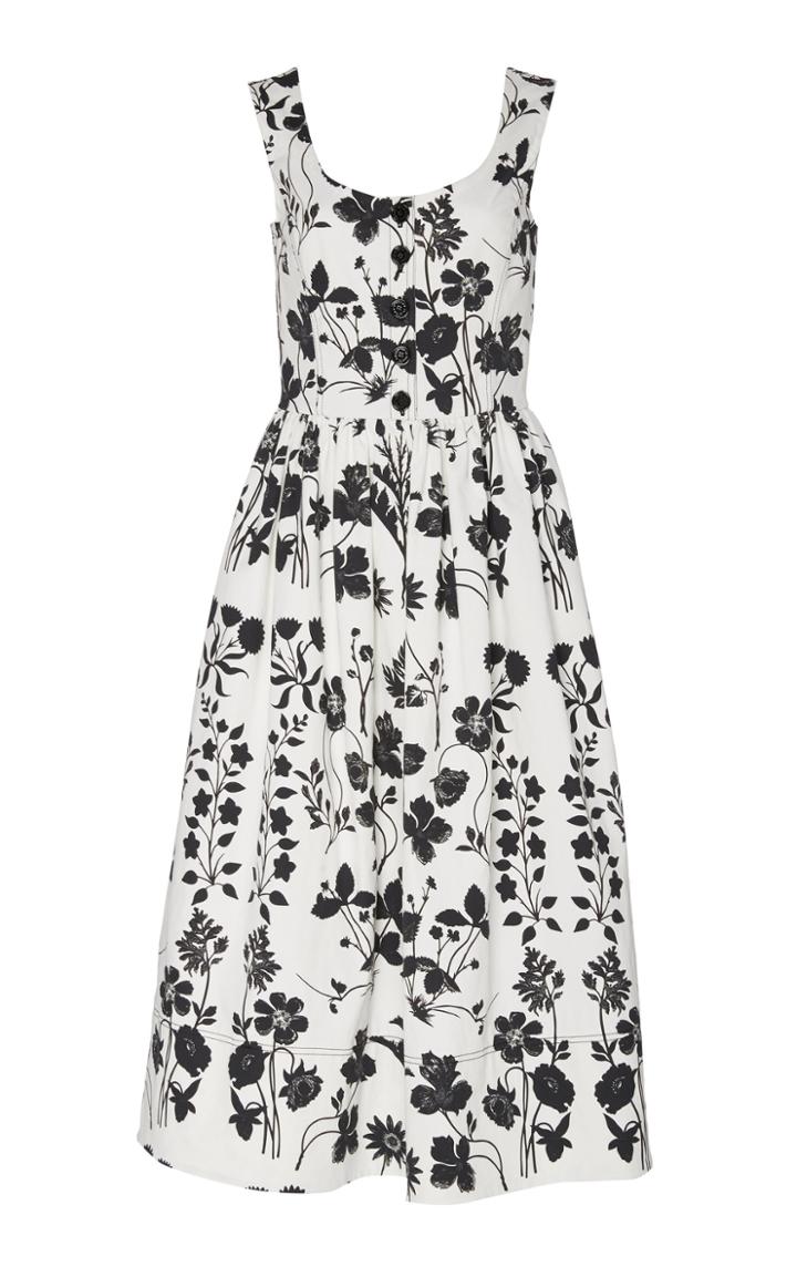 Oscar De La Renta Floral-patterned Poplin Midi Dress