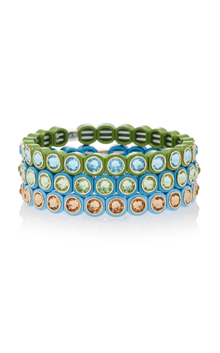 Roxanne Assoulin Set-of-three Mini Me Lagoon Enamel And Swarovski Crystal Bracelets