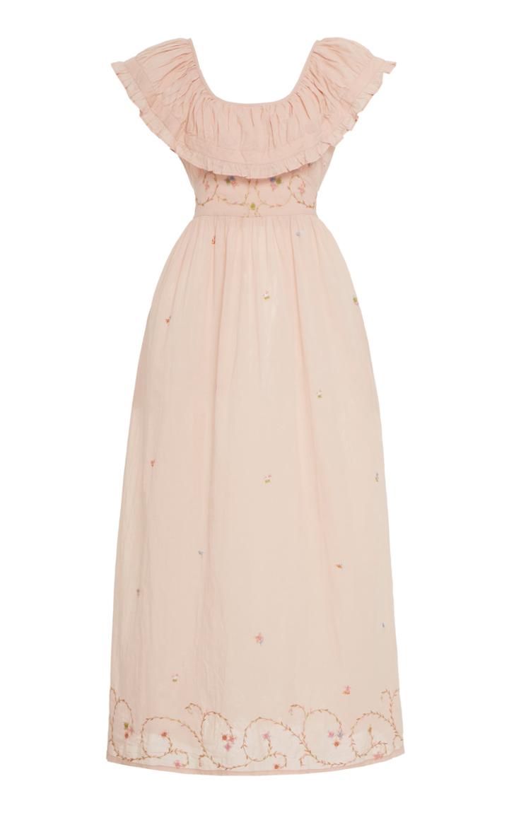 Thierry Colson Milos Ruffled Embroidered Cotton Maxi Dress