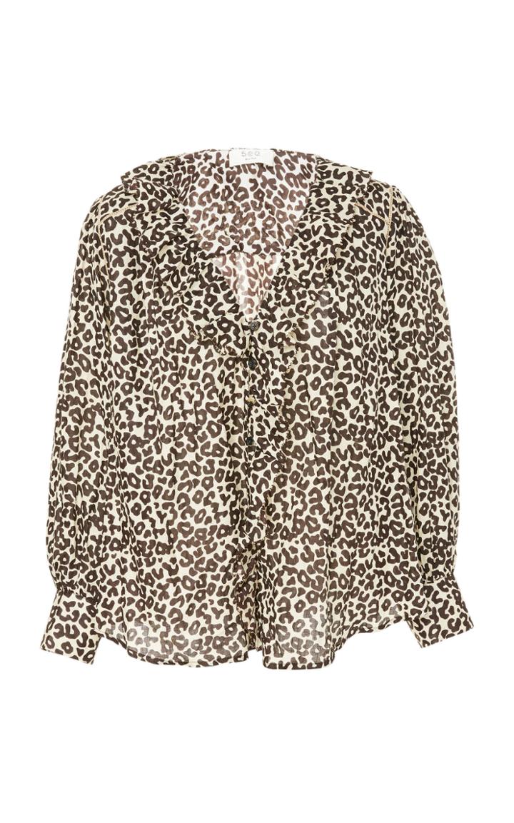 Sea Lottie Leopard Ruffled Cotton Blouse