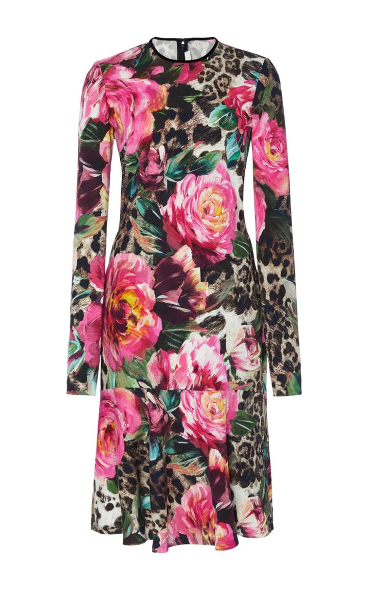 Naeem Khan Printed Long Sleeve Knee Length Dress