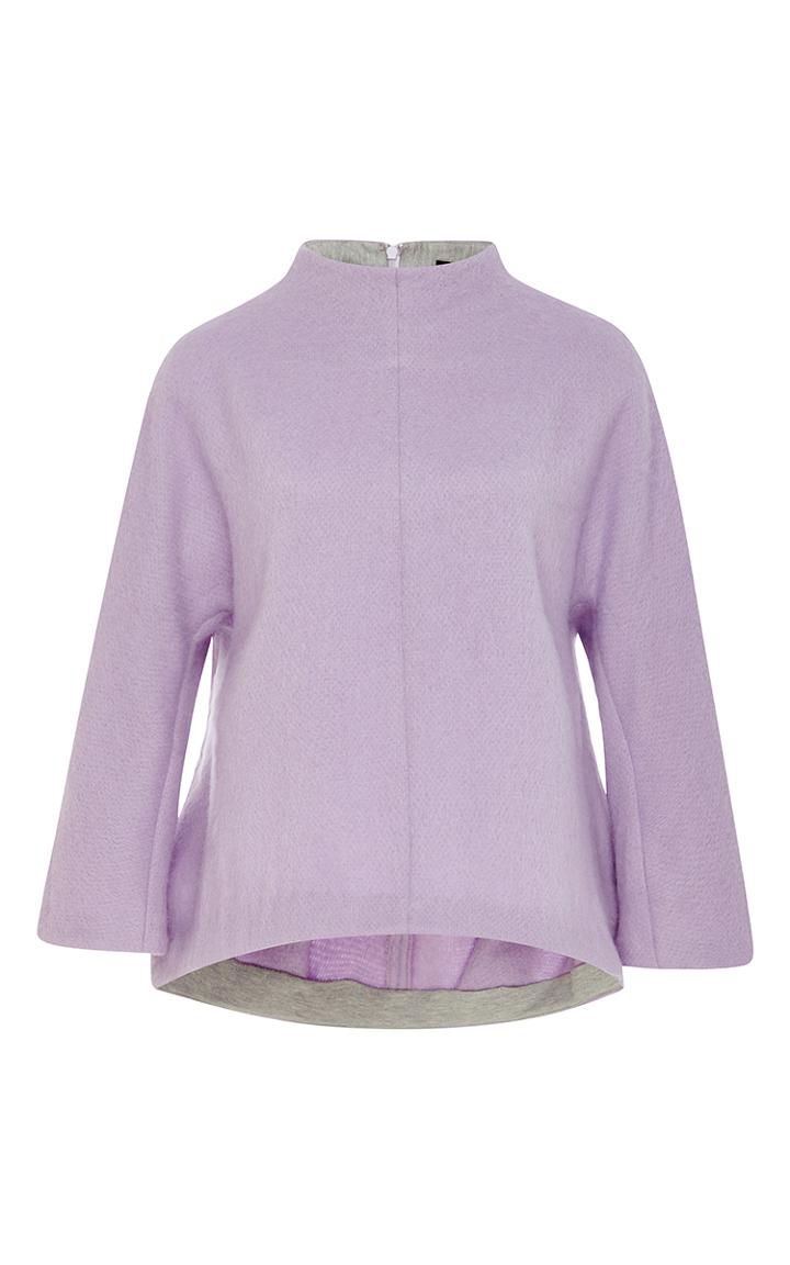 Tibi Lavender Wool Blend Cropped Sleeve Top