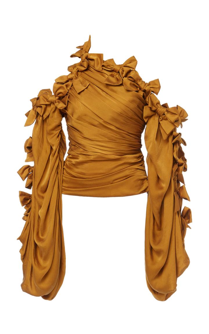 Zimmermann Resistance Bow-detailed Ruched Silk Top