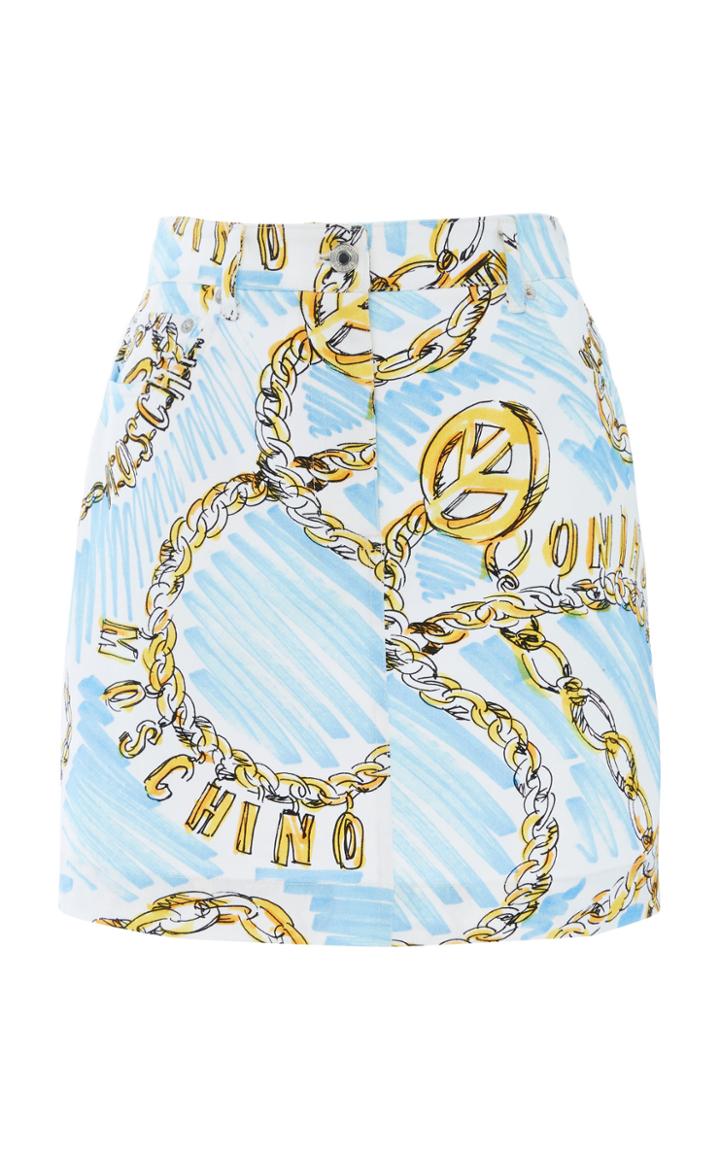 Moschino Chaint Print Denim Skirt