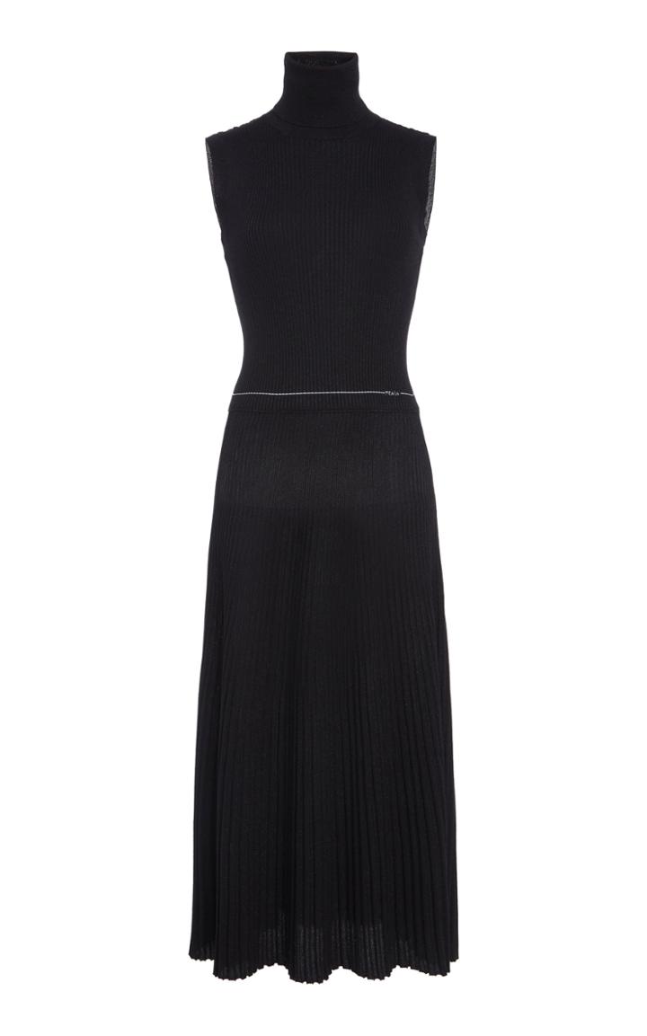 Prada Ribbed Knit Turtleneck Midi Dress