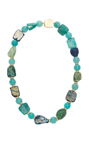 Pamela Huizenga Beaded Necklace With Aquaprase Roman Glass And Diamonds