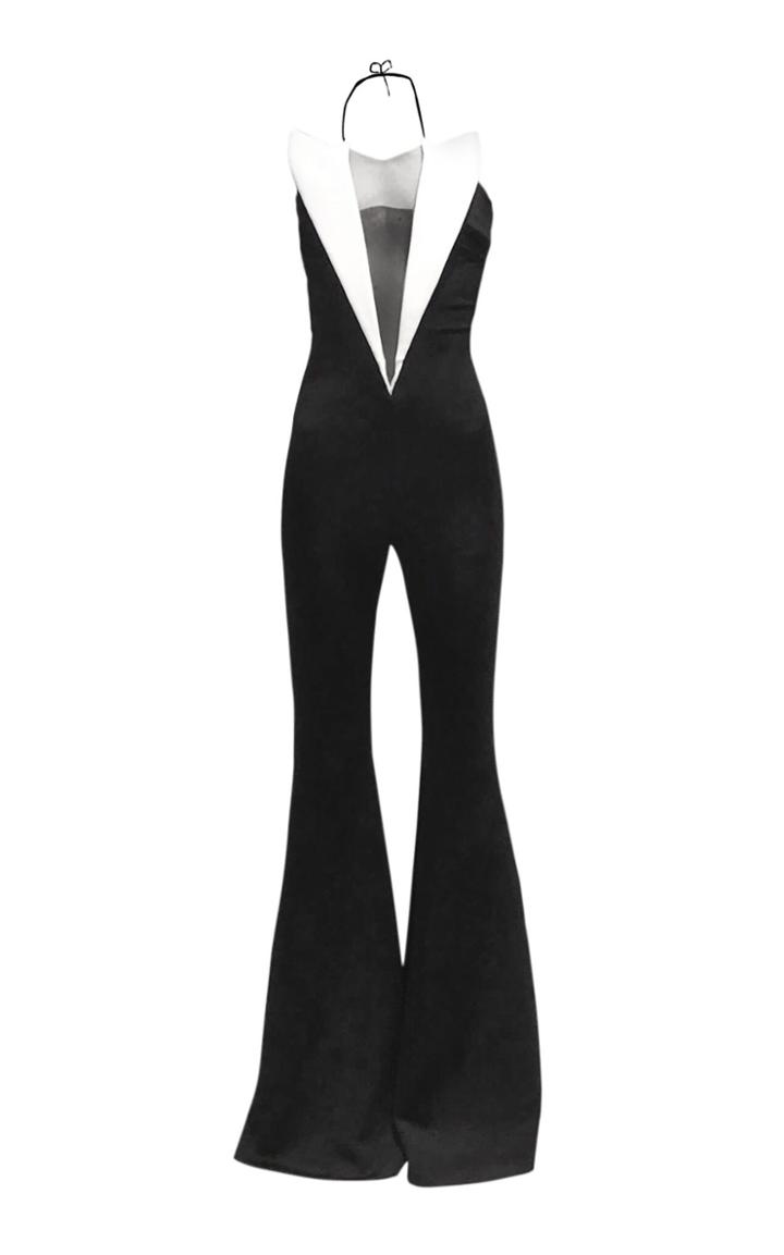 Moda Operandi Balmain Contrast-lapel Crepe Flared Halter Jumpsuit Size: 34