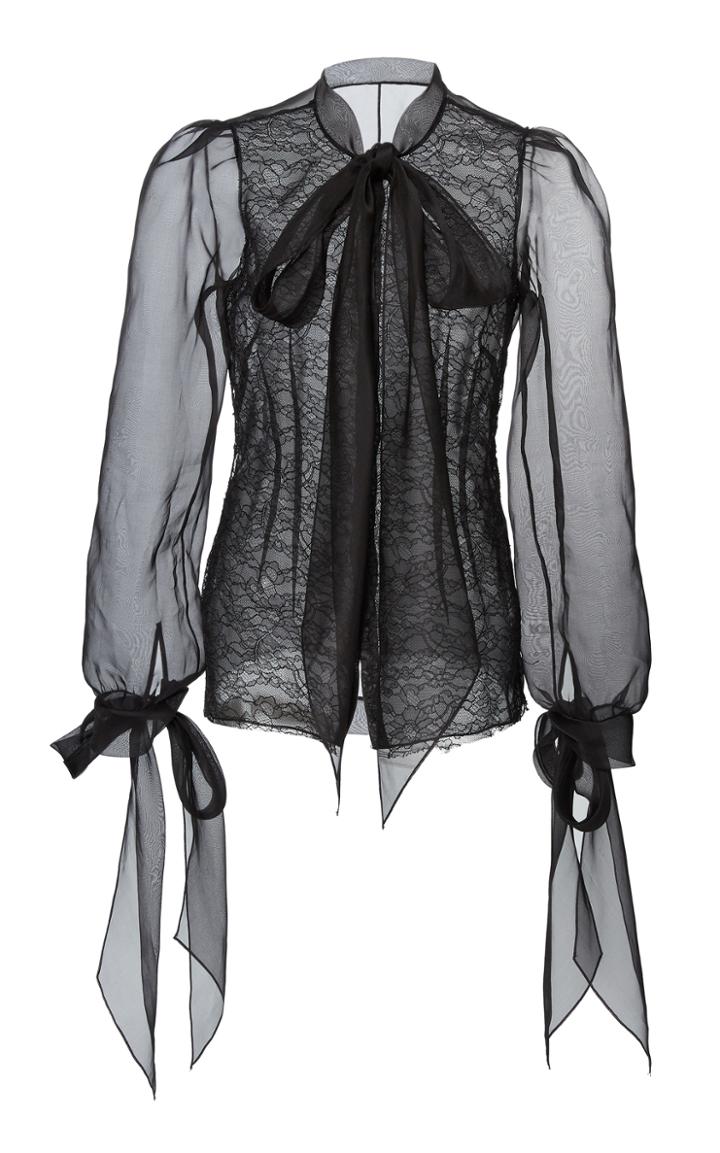 Marchesa Pussy-bow Silk Organza Blouse